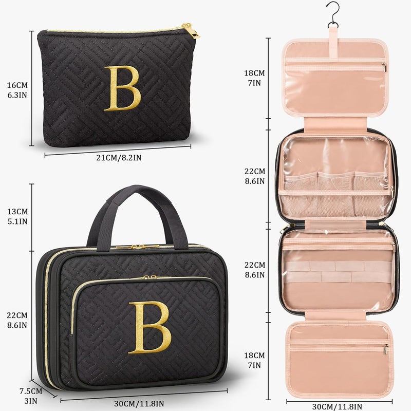 Qinline Personalized Gifts for Women, Initial Toiletry Bag Hanging Travel Organizer & Makeup Cosmetic Bag with Embroidery Letter Teacher Appreciation Gift Birthday Valentines Gifts for Mom Wife Friend Sister - Image 2